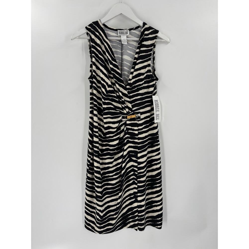 NWT Robbie Bee Vintage Dress Womens Medium Black White Zebra Striped Bamboo